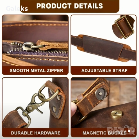 Мъжка кожена  ретро чанта “WIECZNE” Луксозна кафява Crazy Horse* кожа!, снимка 4 - Чанти - 51700203