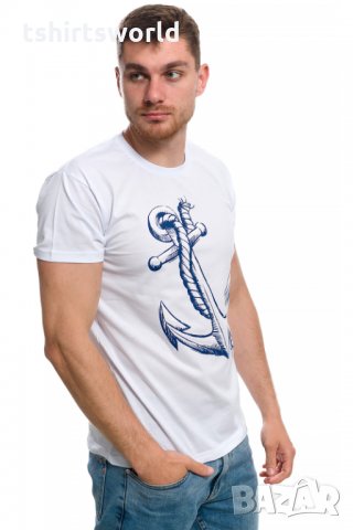 Нова мъжка тениска с трансферен печат Голяма котва, морска, снимка 9 - Тениски - 28166788