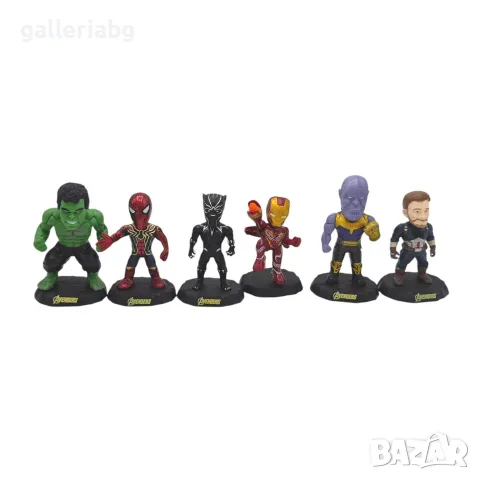 Комплект 6 фигурки Avengers Bobblehead – Marvel герои, 10 см