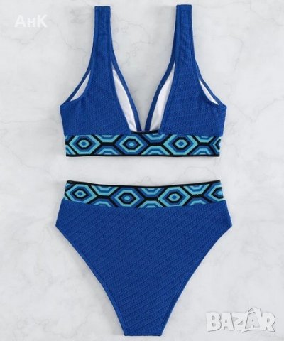 Син бански костюм с висока талия М и Л, снимка 2 - Бански костюми - 40488181
