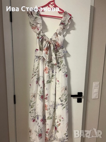  кокетна дълга женствена романтична 100% вискоза елегантна рокля флорален принт цветя волани къдри , снимка 11 - Рокли - 51801473