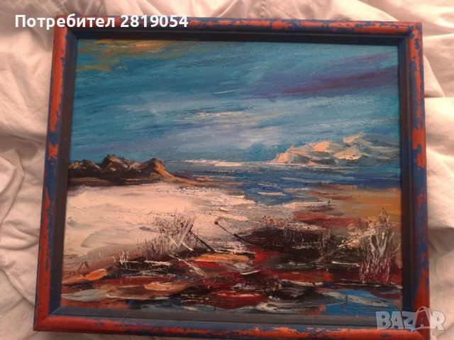 Красива картина масло на платно с подрамка морски пейзаж прекрасен бряг за колекционери ценители или, снимка 3 - Други ценни предмети - 37715138