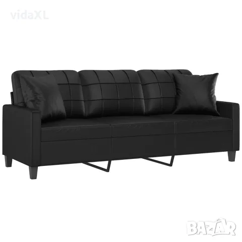vidaXL 3-местен диван с възглавници, черен, 180 см, снимка 3 - Дивани и мека мебел - 56146710