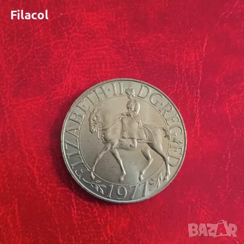 Великобритания 25 пенса 1977 Сребърен юбилей, снимка 2 - Нумизматика и бонистика - 50335938