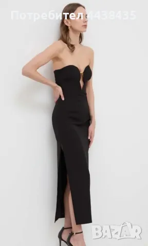 Миди черна рокля с деколте, снимка 2 - Рокли - 49809568