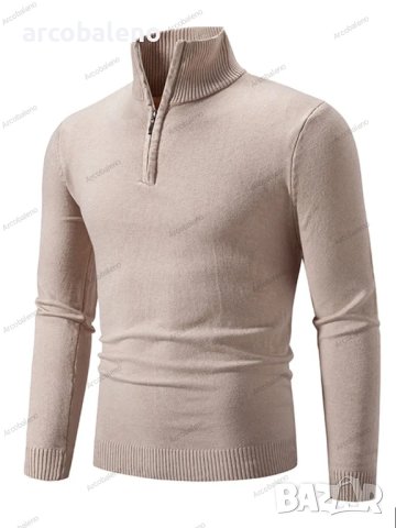 Мъжки ежедневен едноцветен пуловер с половин цип и стояща яка, 10цвята - 023, снимка 13 - Пуловери - 42784816