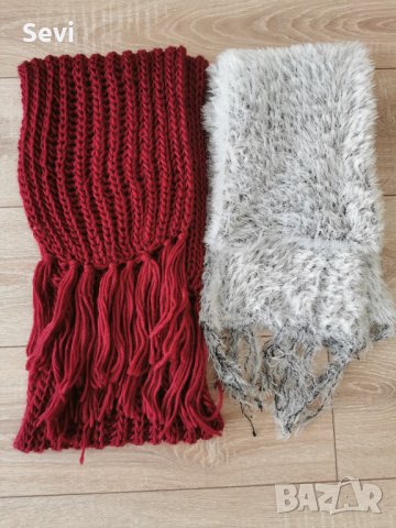 Топли пухени шалове за зимата!! 2 броя бяло и червено! , снимка 4 - Шалове - 38566448