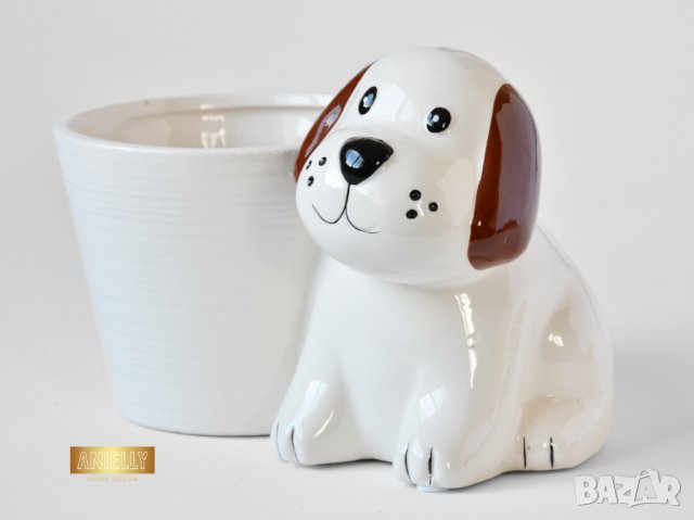 Керамична кашпа с куче / Подарък за любителка на кучета / Кашпа за цветя с форма на куче, снимка 2 - Декорация за дома - 40513375