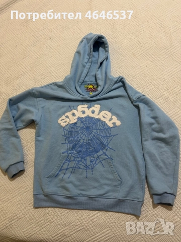 Sp5der hoodie sky blue, снимка 4 - Пуловери - 52353159