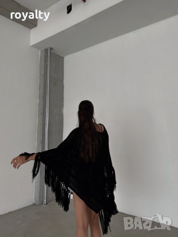 Черно Стилно Дамско Пончо, снимка 3 - Блузи с дълъг ръкав и пуловери - 52216281