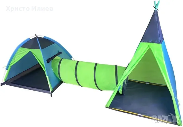 Детска двойна Палатка с тунел за игра 3в1 Палатка иглу Палатка Типи Цветен тунел
