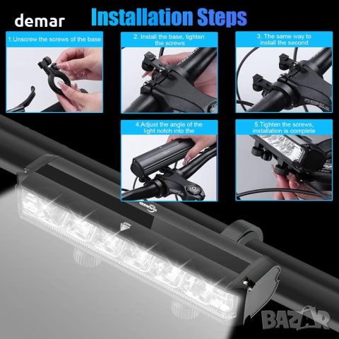 Комплект предни фарове и задни светлини за велосипед  водоустойчиви мощни LED USB акумулаторни, снимка 4 - Велосипеди - 44150214