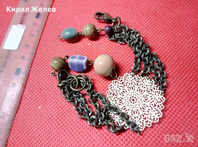 ФЛОРАЛНА ФИЛИГРАНЕН Тип МЕСИНГОВА ВИНТИДЖ ГРИВНА с ЦВЕТНА АРТ КЕРАМИКА 30523, снимка 8 - Гривни - 47298445