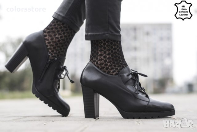  Боти на ток - черна естествена кожа