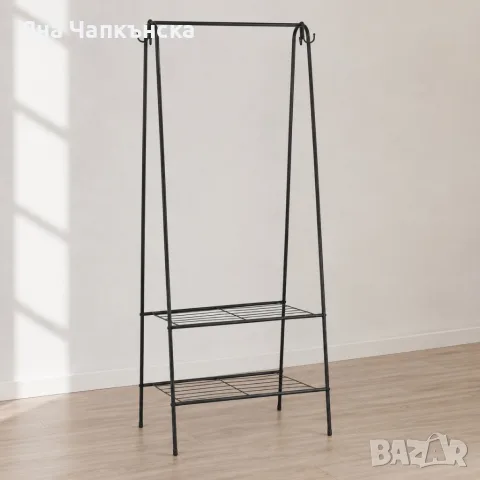 Метална закачалка за дрехи с 2 рафта и 4 куки – отворен гардероб 109×41×150 см, снимка 2 - Закачалки - 56136910