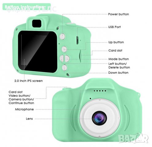 Дигитален детски фотоапарат STELS W309,Слот за SD,Игри,Розов/Син/Зелен, снимка 4 - Фотоапарати - 40203939