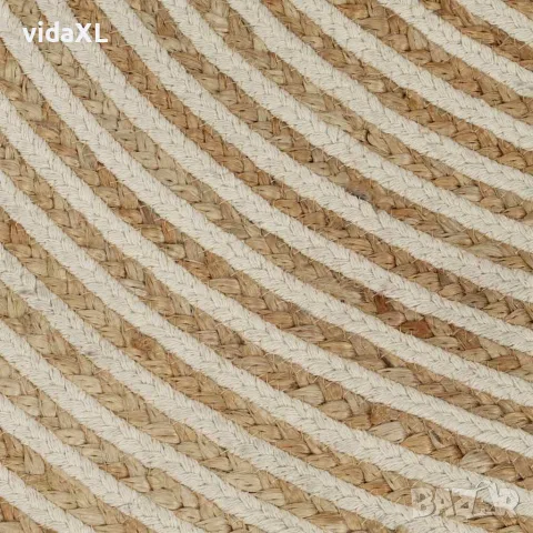 vidaXL Ръчно тъкан килим от юта, дизайн на спирали, бял, 120 см, снимка 4 - Килими - 56145967