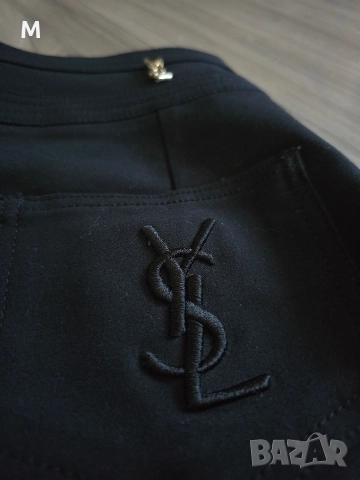Жесток чер дамски панталон Yves Saint Laurent + златни брошки , снимка 4 - Панталони - 52926903