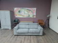 Сив диван от плат тройка с функция сън и повижни облегалки, снимка 1 - Дивани и мека мебел - 44606159
