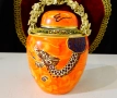 Ваза,буркан,урна,японски порцелан Satsuma Dragonware,злато. , снимка 1