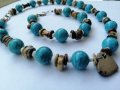 Дизайнерски комплект бижута с тюркоаз ръчна изработка + подарък, снимка 2
