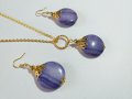 Разкошен комплект бижута с голям кръгъл лилав Ахат и красиви орнаменти в цвят злато , снимка 5