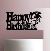 Happy Birthday sonic соник пластмасов черен топер украса за торта рожден ден, снимка 2 - Други - 42908119