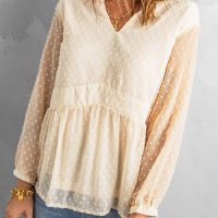 Дамска блуза с дълъг ръкав и принт на точки, снимка 1 - Блузи с дълъг ръкав и пуловери - 40698099