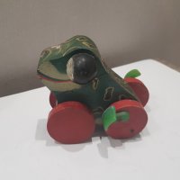 Стара дървена детска играчка жаба, снимка 1 - Колекции - 34928512
