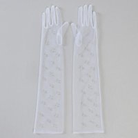 Прозрачни дълги бели булчински ръкавици с перли - код 8624, снимка 1 - Ръкавици - 44292895