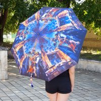 1536 Сгъваем автоматичен чадър за дъжд стил Париж 97см диаметър, снимка 2 - Други - 29240899