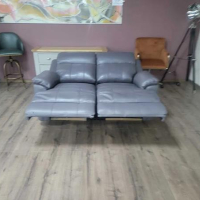 Сиво-лилав кожен диван двойка с ръчен релаксиращ механизъм, снимка 6 - Дивани и мека мебел - 44701782
