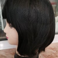 Нова черна перука от естествена коса перука от човешки косъм 30 см Боб стил - мод.16, снимка 3 - Аксесоари за коса - 29932399