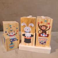 НОВИ!  Дървени кубчета пъзел за нанизване Животните от цирка, снимка 1 - Игри и пъзели - 38497861