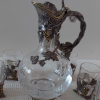 Руски сребърни чаши с кана-сребро 84 и кристал, снимка 4 - Антикварни и старинни предмети - 35623818