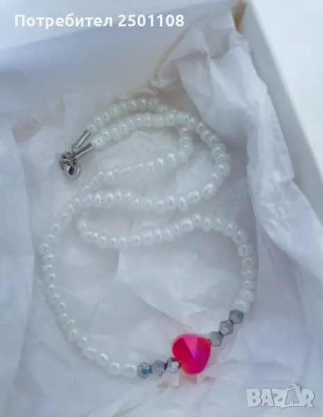 Перлено колие с червено сърце, снимка 1