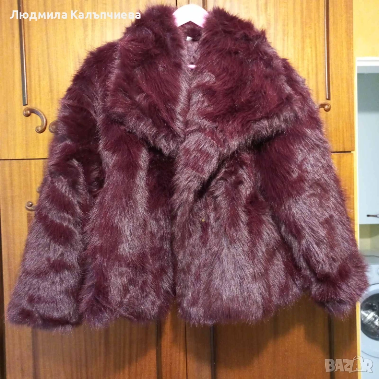 Стилно палто от еко кожа – цвят бордо, снимка 1