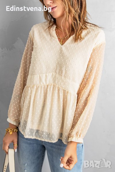 Дамска блуза с дълъг ръкав и принт на точки, снимка 1