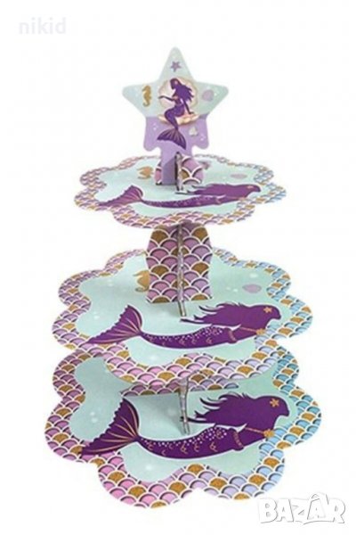 3 етажна Триетажна поставка стойка за мъфини кексчета картонена Русалка морско дъно, снимка 1