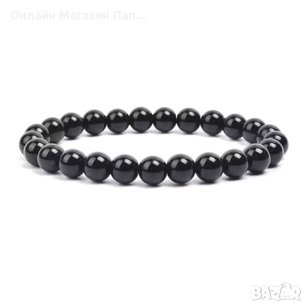 Гривна от черен оникс – естествени камъни 8мм, 19см, снимка 1