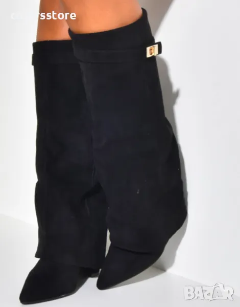 Ботуши на ток - черен велур - KD105, снимка 1