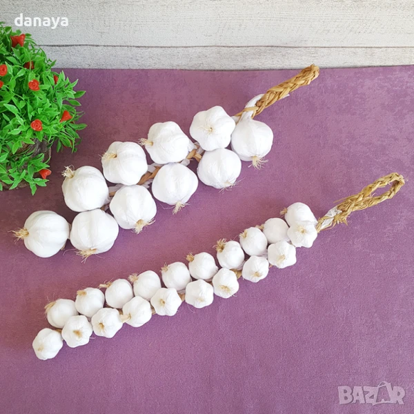 6063 Връзка изкуствен чесън за декорация и украса, 2 размера, снимка 1
