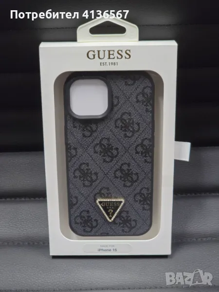 Защитен калъф Guess с метално лого PU, за iPhone14, черен, снимка 1