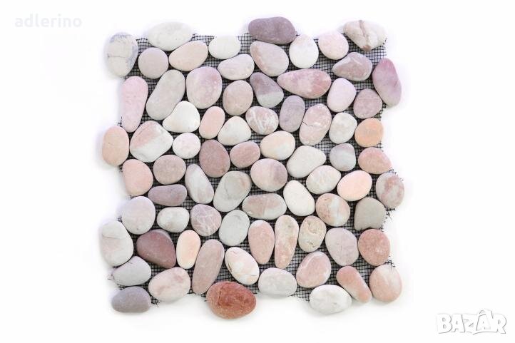 Натурална мозайка от речен камък с подложка 32 x 32 см, 11 броя, крем - нежно розово, снимка 1