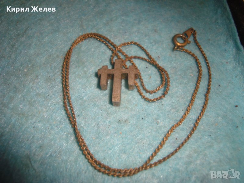 СРЕБРИСТ СТОМАНЕН МЕДАЛЬОН - ЙЕРОГЛИФ РУНА със СТАРИННО БРОНЗОВО СИНДЖИРЧЕ РЕТРО ВЕРИЖКА 7000, снимка 1