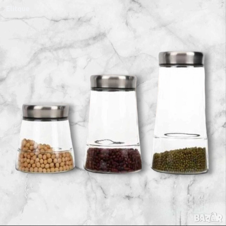 Комплект от три броя стъклени солнички за подправки, снимка 1