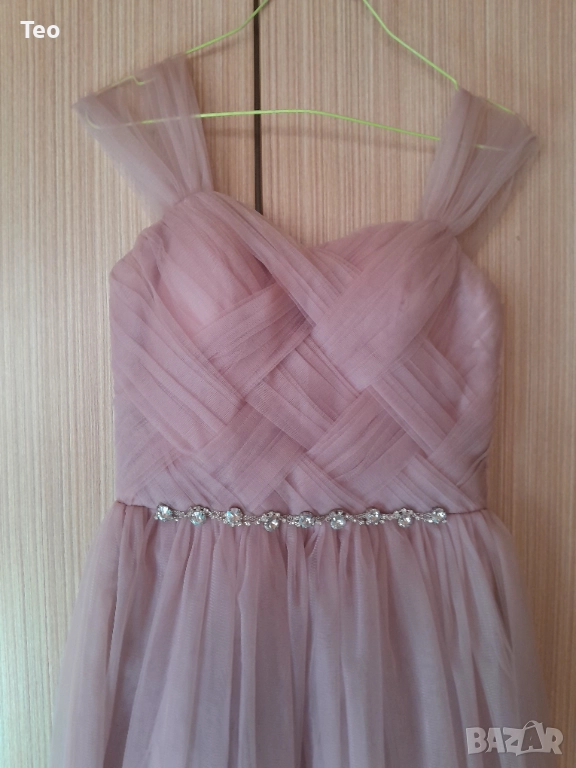 Официална дълга рокля, светло розово, тюл, снимка 1