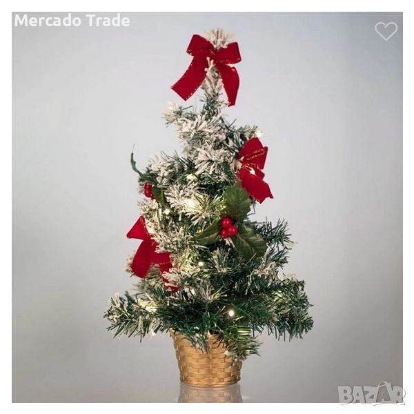 Декоративна коледна елха с червени панделки в саксия, 20 LED, 50см, снимка 1
