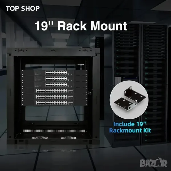 24-портов PoE превключвател, 10/100Mbps PoE+ портове, 2 Gigabit Ethernet Uplink, снимка 1