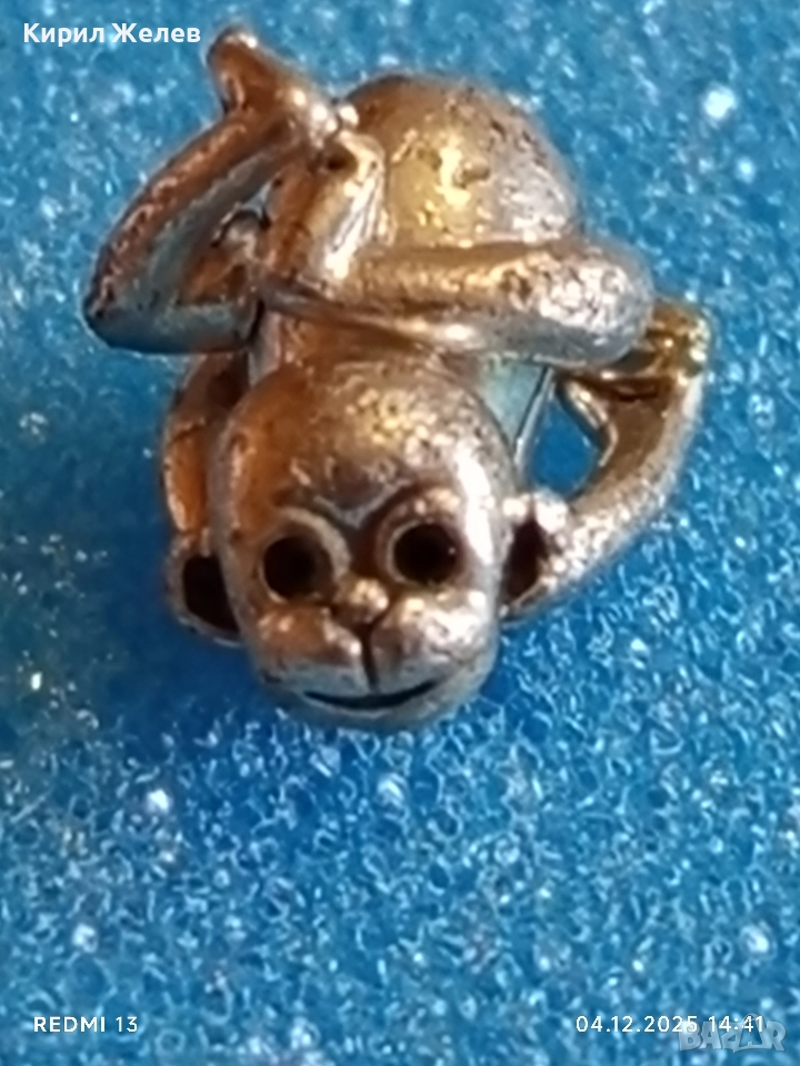 Миниатюрна сребърна висулка маймунка майсторска ръчна изработка 13896, снимка 1